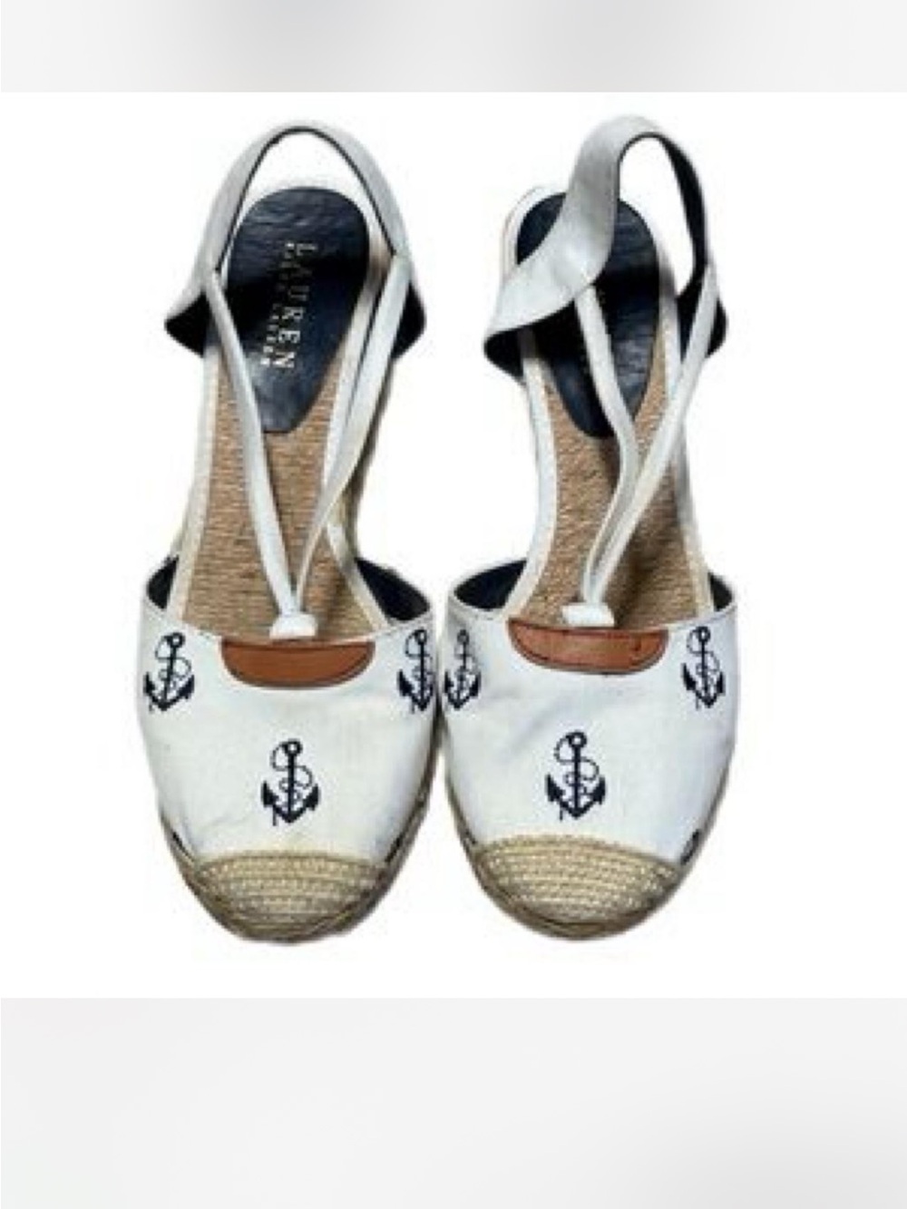 Ralph Lauren White Canvas Anchor Espadrille Slingbacks